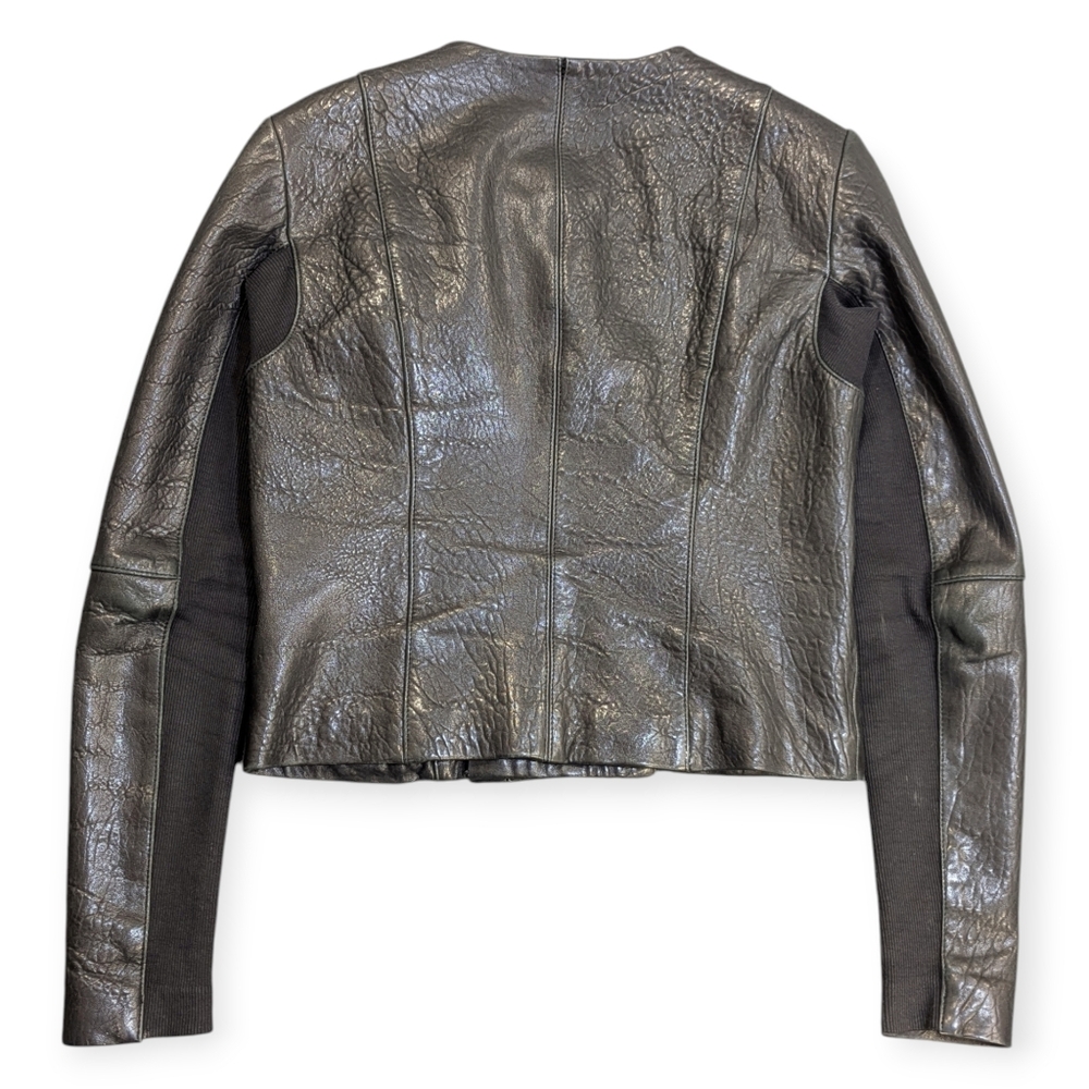 Veda Dallas Leather Motor Jacket Size S Black Stretchy Sleeve Panel Biker 100% L - Picture 2 of 10